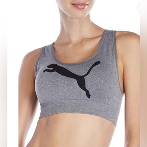 PUMA Seamless Graphic Logo Sports Bra Grey M